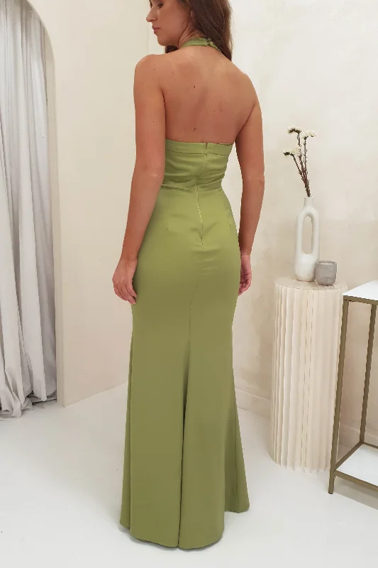 Piper Soft Satin Gown | Olive