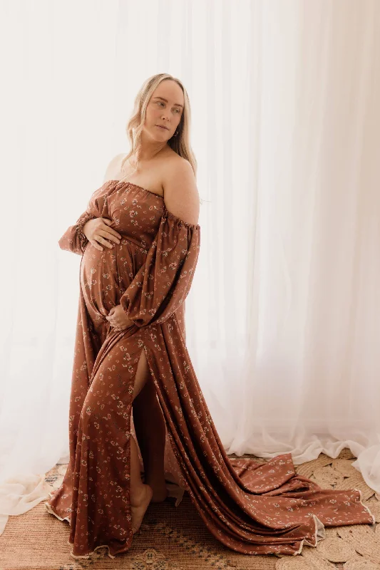 We Are Reclamation Autumn Meadow Satin Maternity Photoshoot Gown