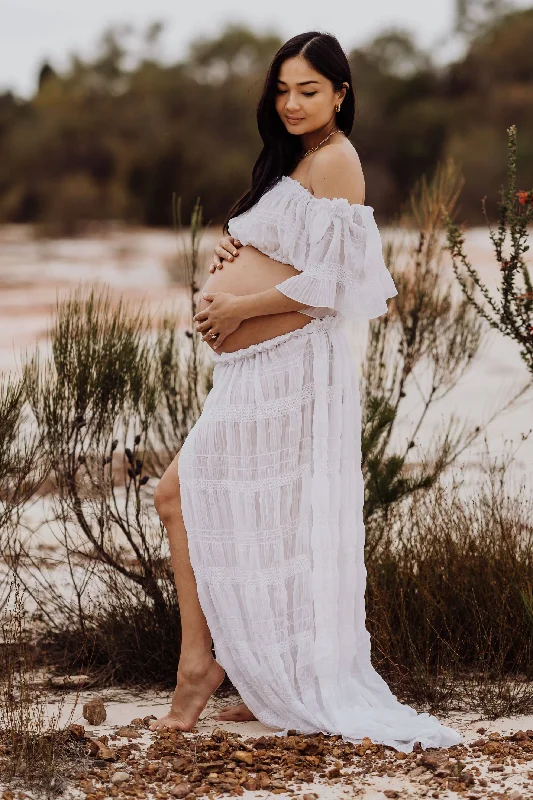 White Lotus Tulle Maxi Two Piece Set - Maternity Photoshoot Dress - Wedding Dress