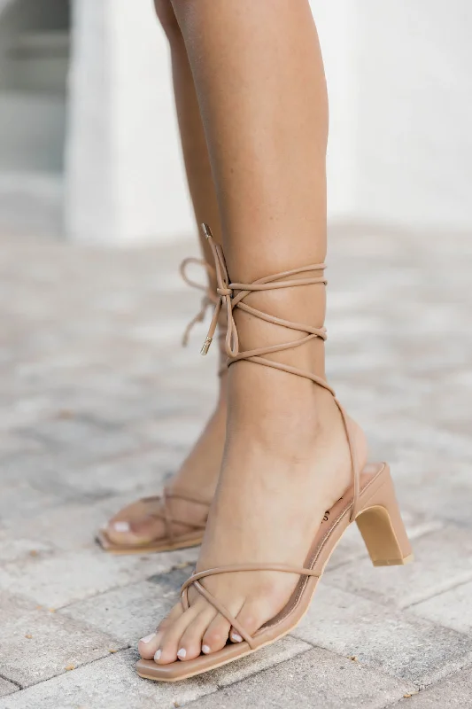 Zoe Strappy Lace Up Beige Heels   FINAL SALE