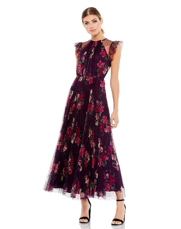 Floral Flutter Sleeve Midi Dress