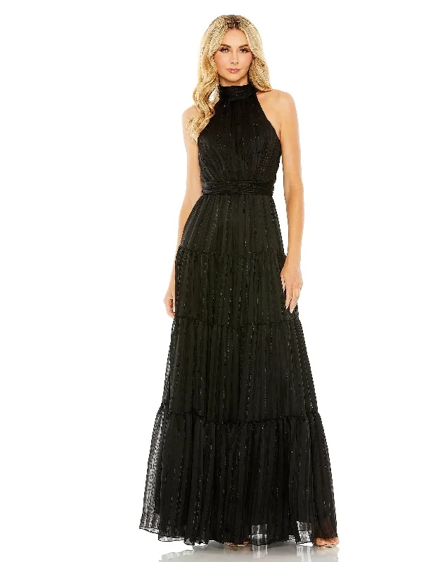 Tie Neck Tiered Halter Gown