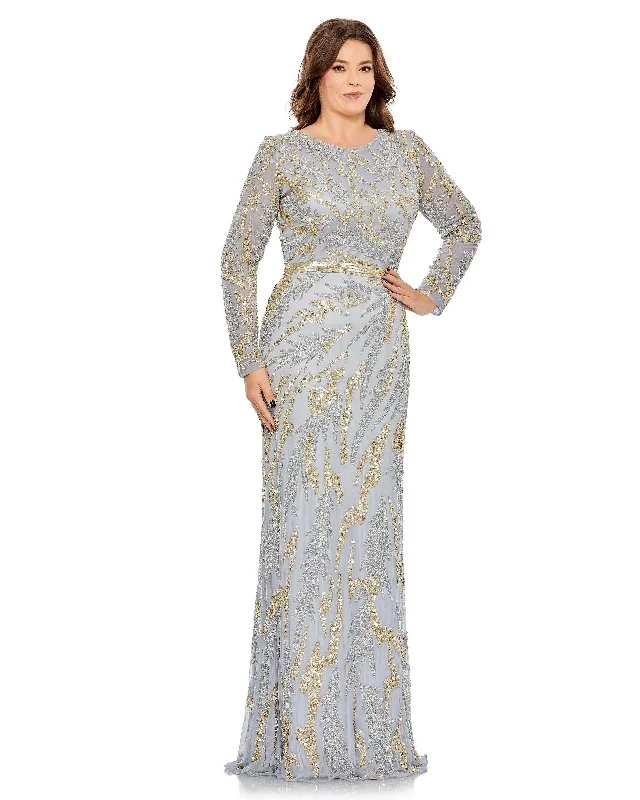 Long Sleeve High Neckline Embellished Gown