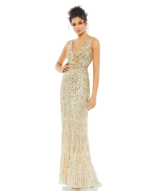 Sequin Embellished Sleeveless Evening Gown