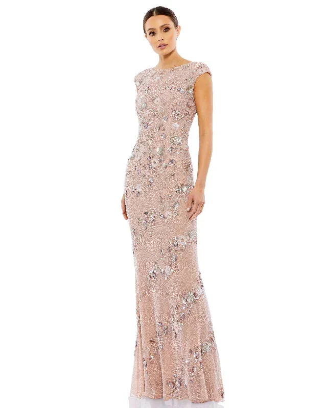 Embellished Bateau Neck Cap Sleeve Gown