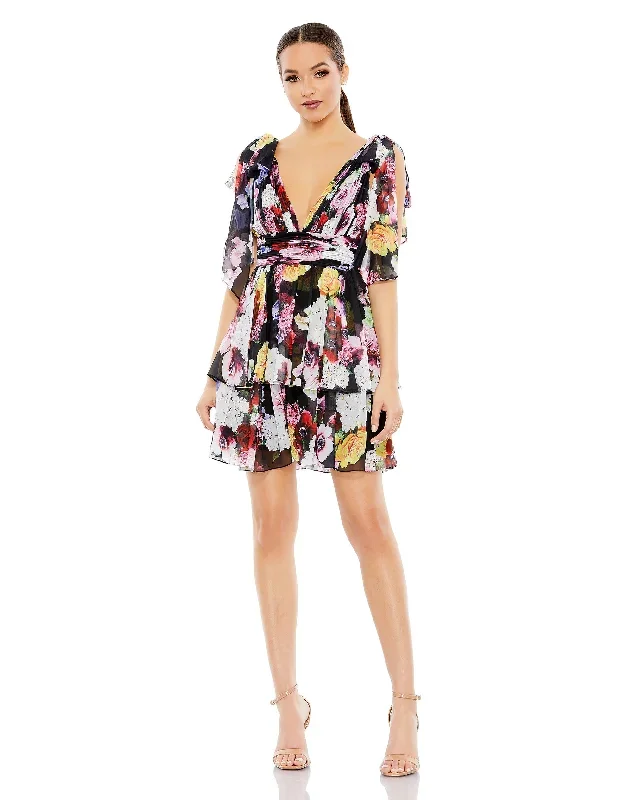 Floral Print Ruffled Sleeveless Soft Tie Dress