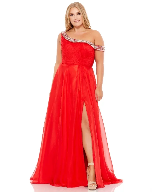 Beaded Drop Shoulder Pleated Flowy Gown (Plus) - FINAL SALE