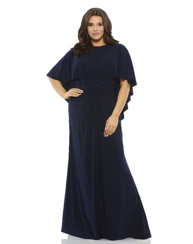 Jersey Cape Sleeve A Line Gown (Plus)