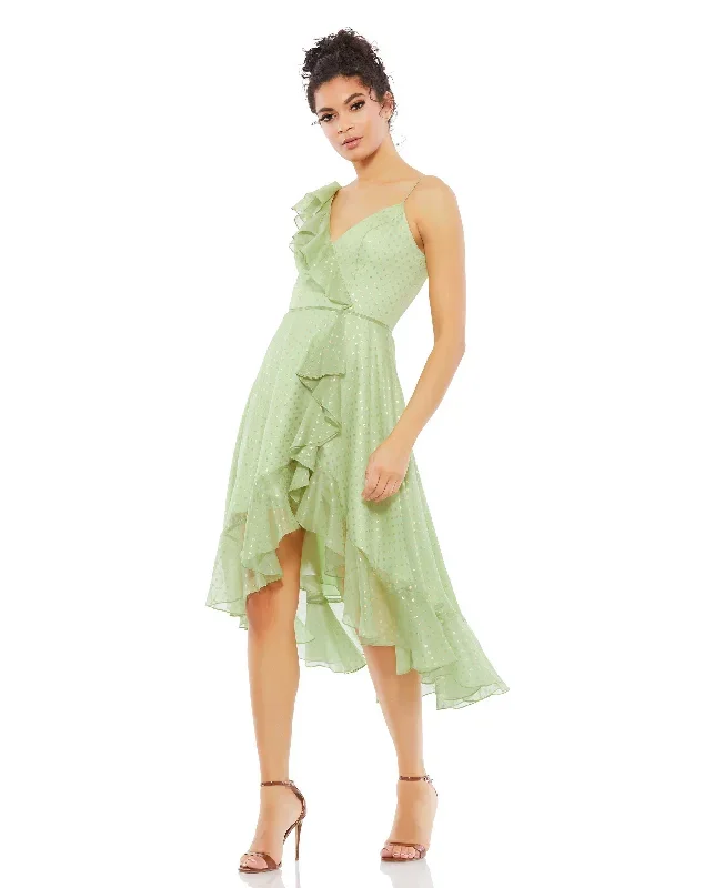 Ruffled Faux Wrap Midi Dress