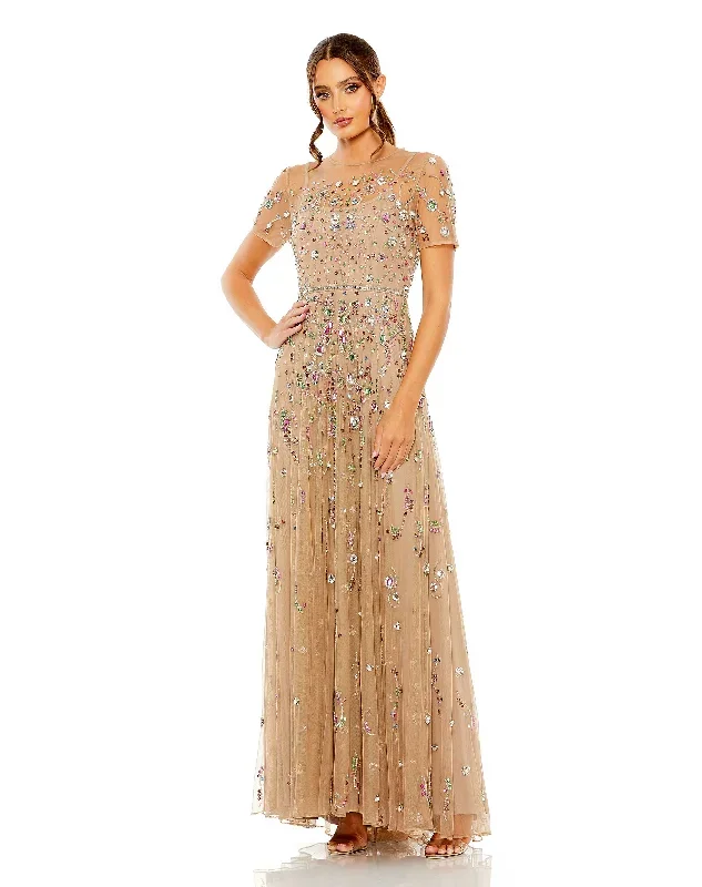 Embellished Sequin Detail A-Line Gown