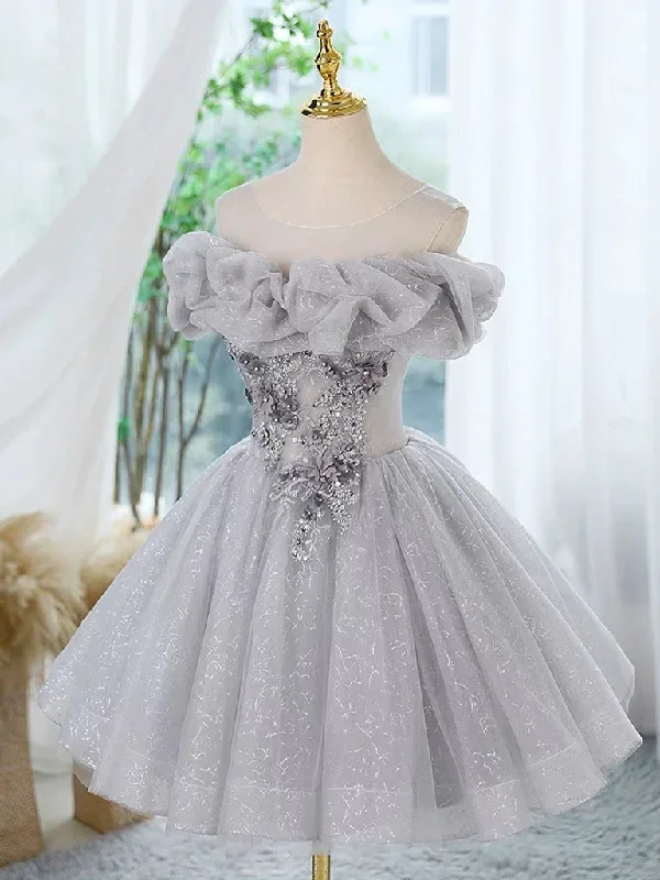 a-line-scoop-neckline-off-shoulder-tulle-gray-short-prom-dress-with-lace-beads