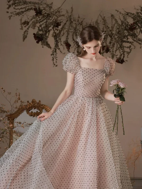 a-line-short-sleeves-polka-dots-tulle-long-prom-dress-with-bow