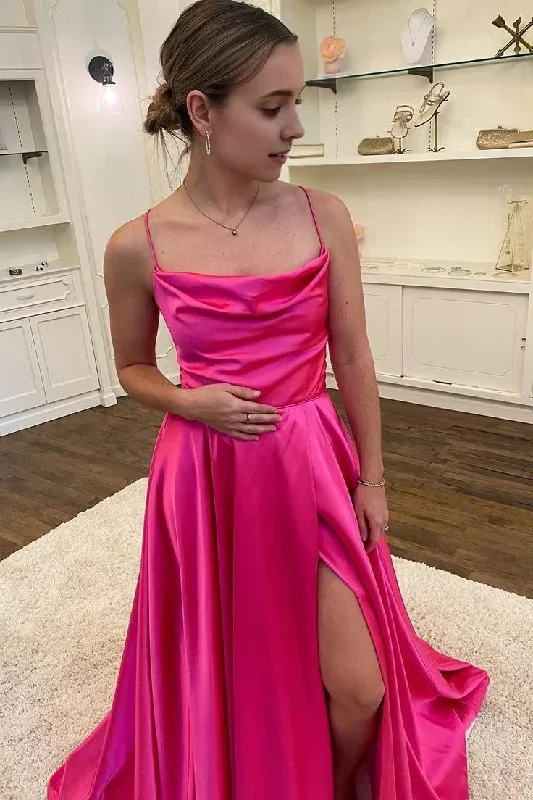 a-line-spaghetti-straps-hot-pink-long-prom-dress-with-split-front-evening-dresses