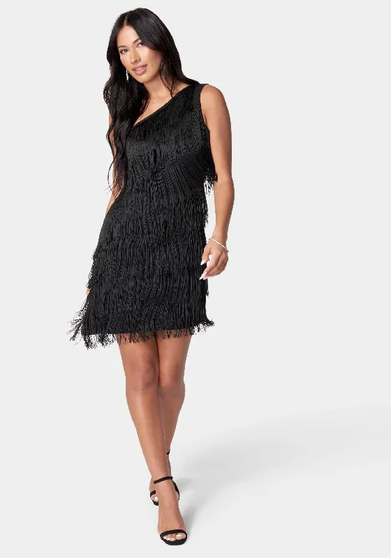 Asymmetrical Tiered Fringe Dress