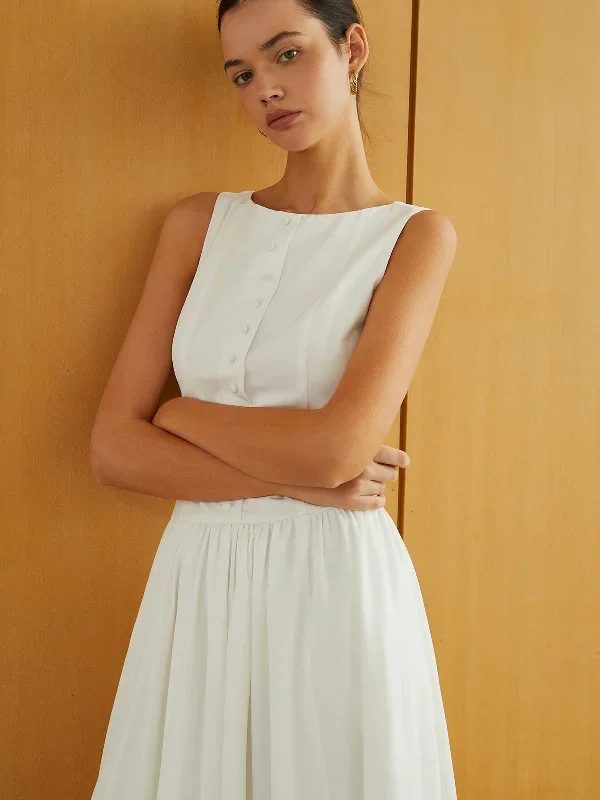 button-front-sleeveless-pockets-long-dress