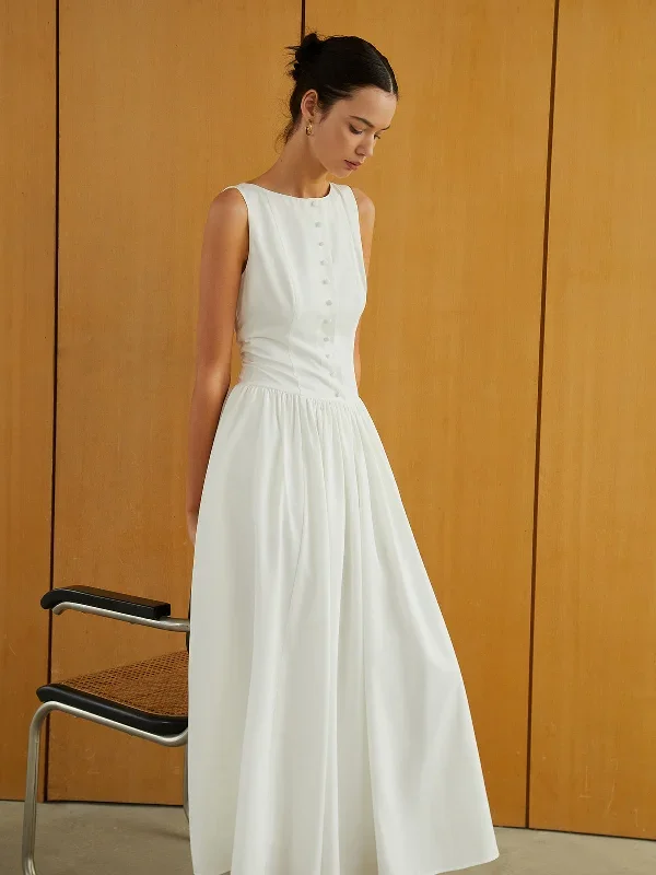 button-front-sleeveless-pockets-long-dress