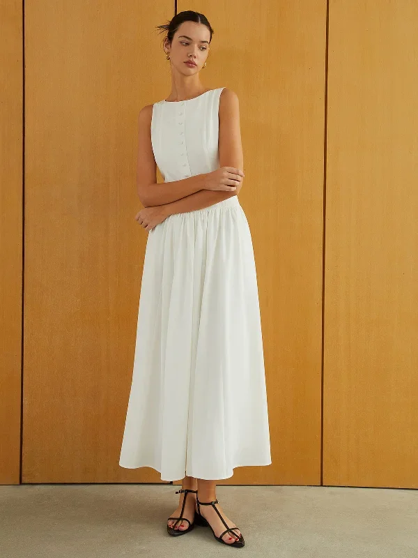 button-front-sleeveless-pockets-long-dress