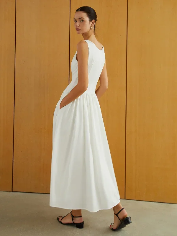 button-front-sleeveless-pockets-long-dress