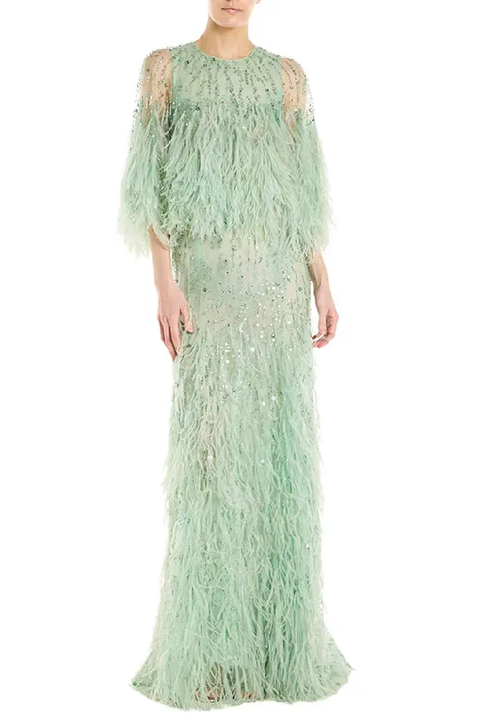 Feather Capelet Evening Gown