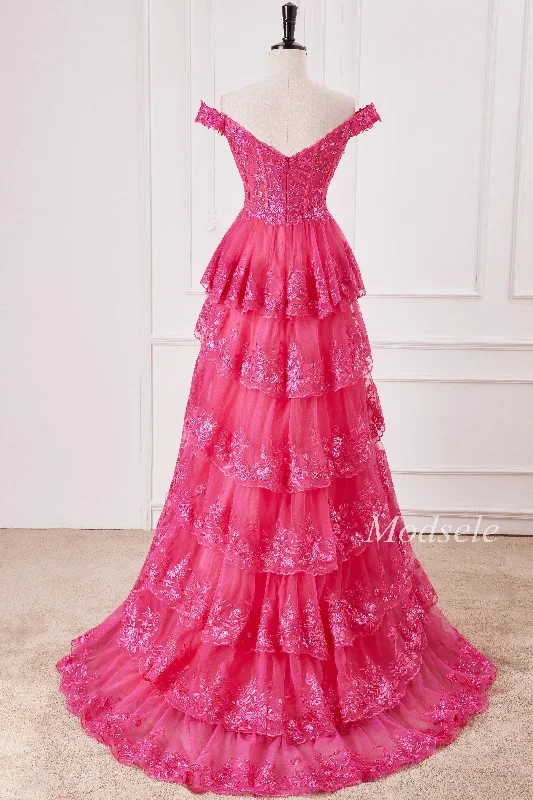 fuchsia-glitter-appliques-off-the-shoulder-ruffle-long-prom-dress