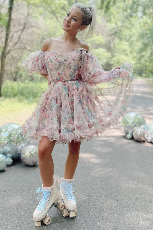 fuchsia-print-puff-sleeve-ruffle-short-homecoming-dress