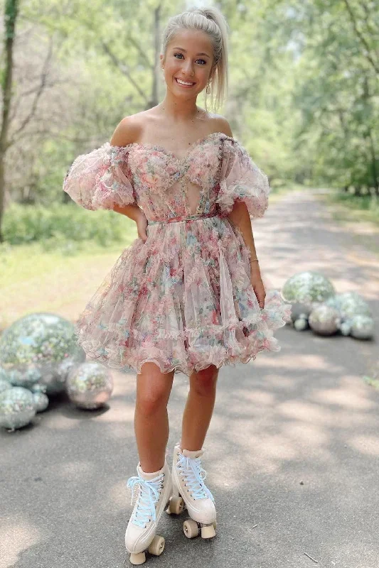 fuchsia-print-puff-sleeve-ruffle-short-homecoming-dress