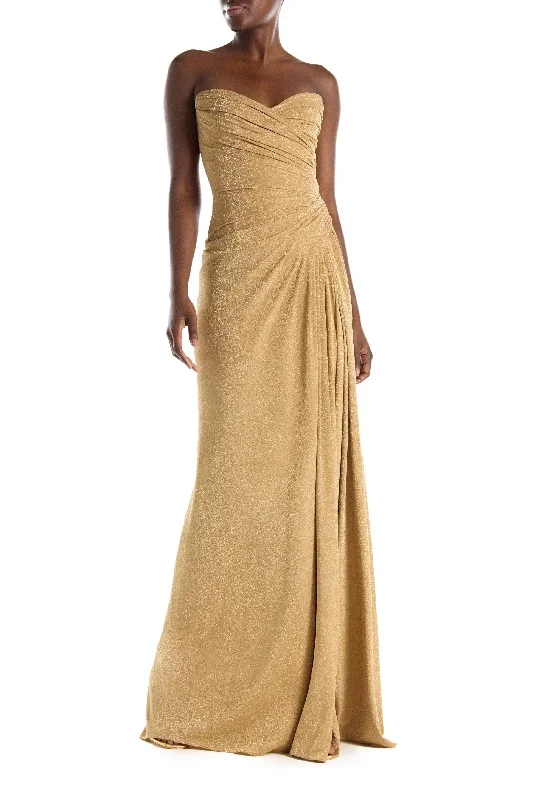 gold-strapless-glitter-knit-gown