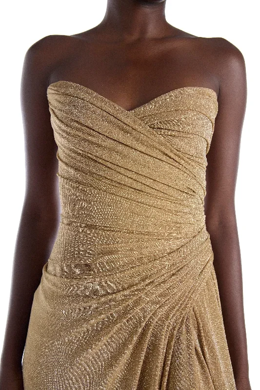 gold-strapless-glitter-knit-gown