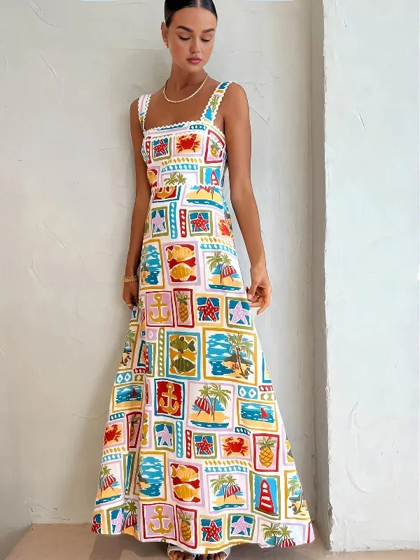 Graffiti Print Sleeveless Long Dress