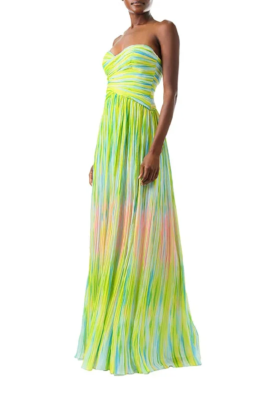 green-strapless-pleated-chiffon-gown