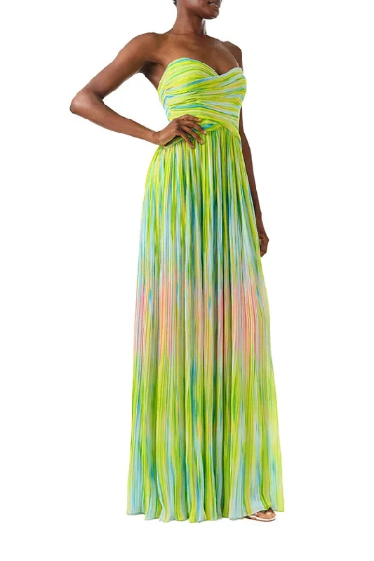 green-strapless-pleated-chiffon-gown