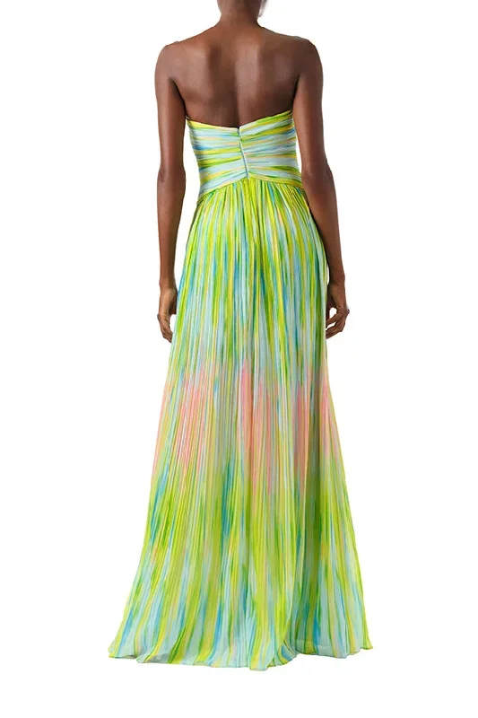 green-strapless-pleated-chiffon-gown