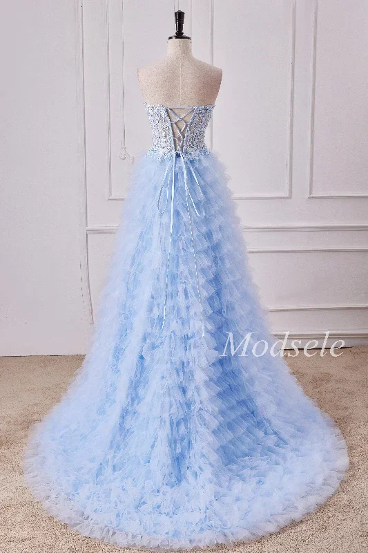 light-blue-appliques-strapless-ruffle-tiered-gown-with-slit