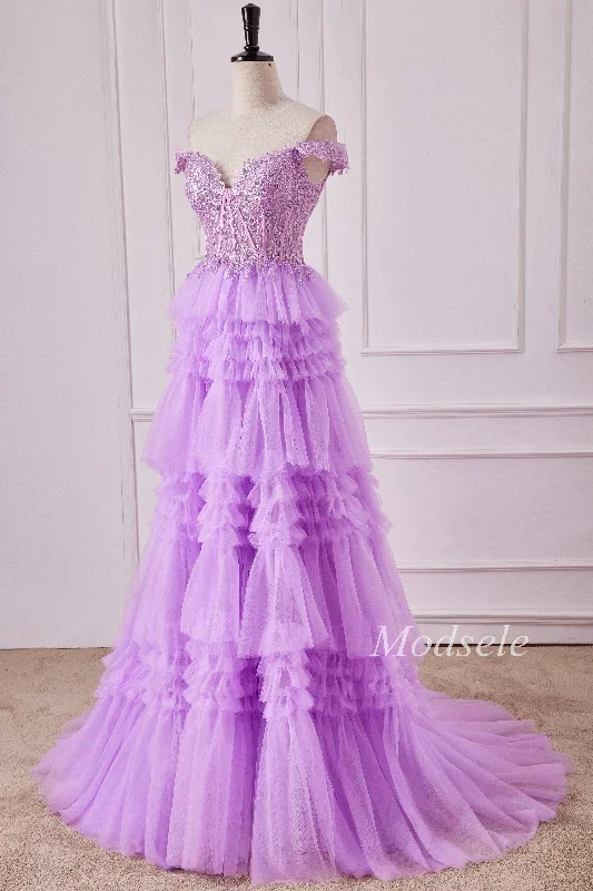 lilac-glitter-appliques-off-the-shoulder-ruffle-tiered-gown