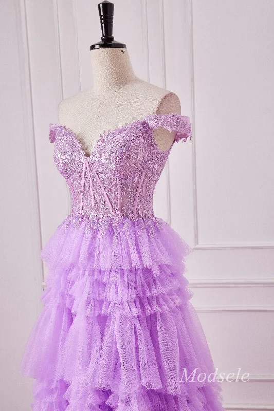 lilac-glitter-appliques-off-the-shoulder-ruffle-tiered-gown