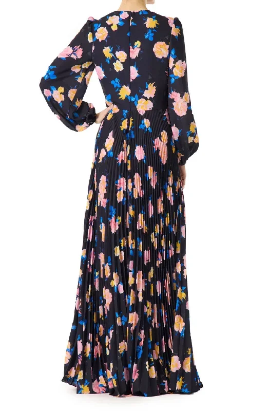 navy-floral-printed-long-sleeve-gown