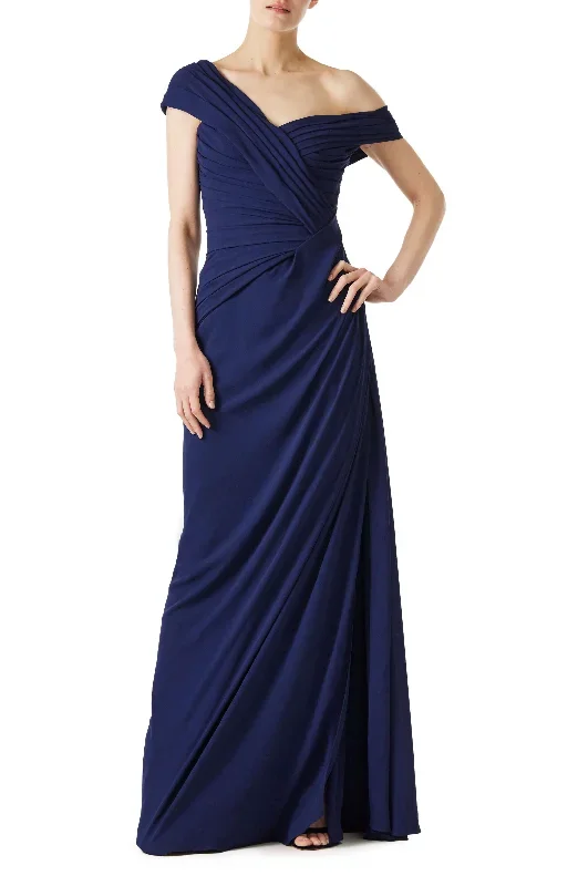 navy-off-the-shoulder-draped-chiffon-gown