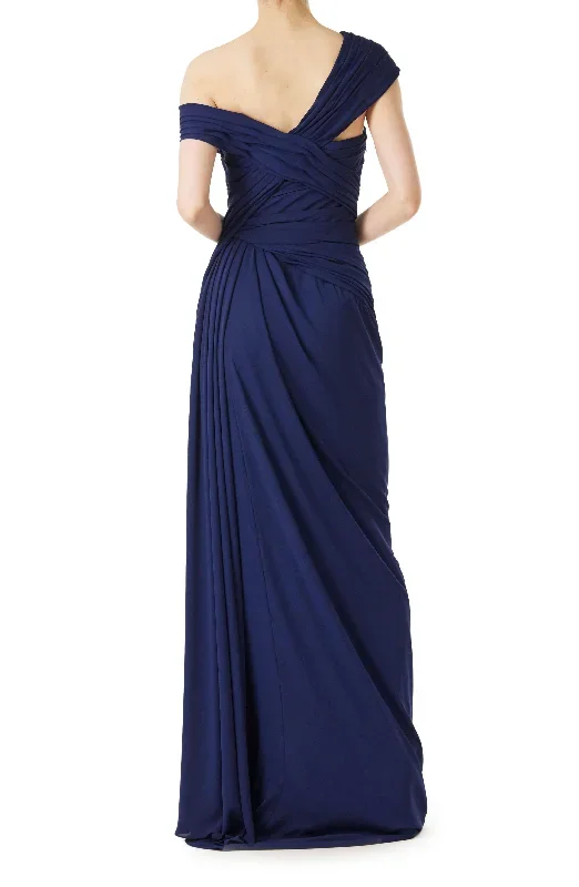 navy-off-the-shoulder-draped-chiffon-gown