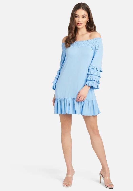 Off Shoulder Ruffle Smock Dress