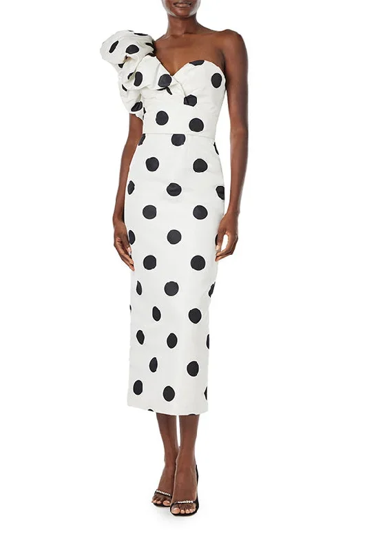 One Shoulder Polka Dot Cocktail Dress