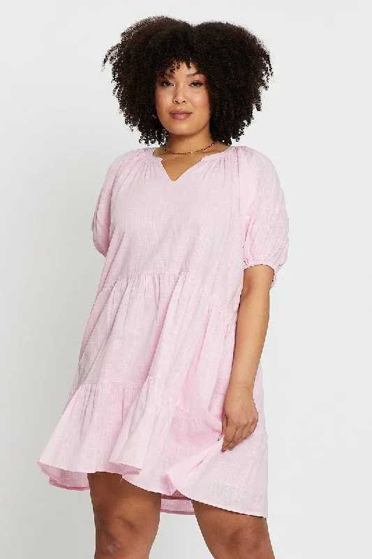 pink-puff-3-4-sleeve-textured-cotton-pink-layer-dress-cdd25764-42a-1