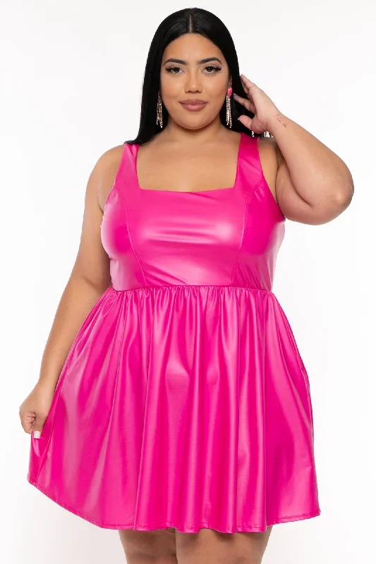 Plus Size Anissa Faux Leather  Dress - Fuchsia