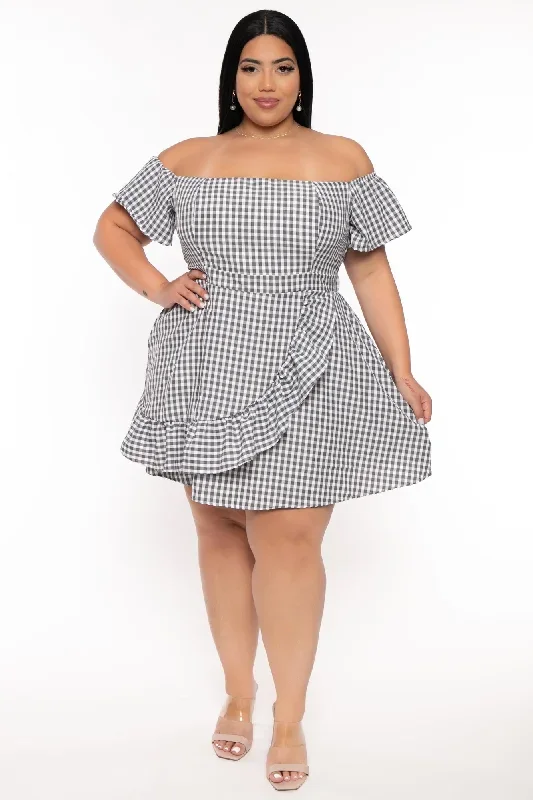 Plus Size Ebrina Off The shoulder Print Dress -Black