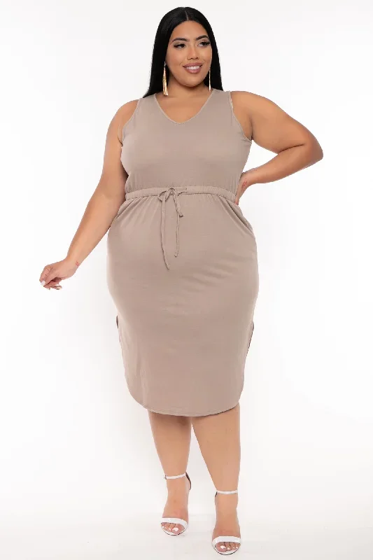 Plus Size Essie Drawstring  Dress - Mocha