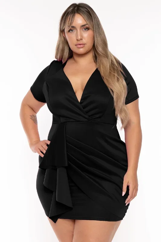 Plus Size Laree  Drape Front   Dress- Black