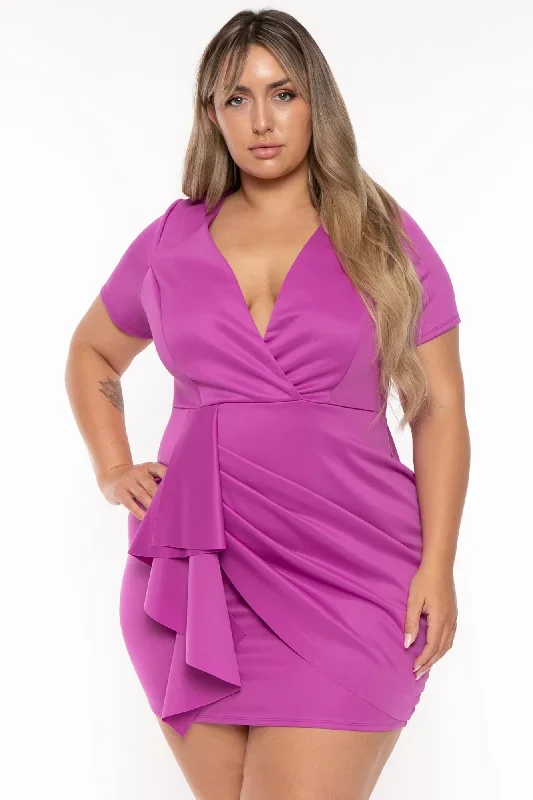 Plus Size Laree  Drape Front   Dress-Purple