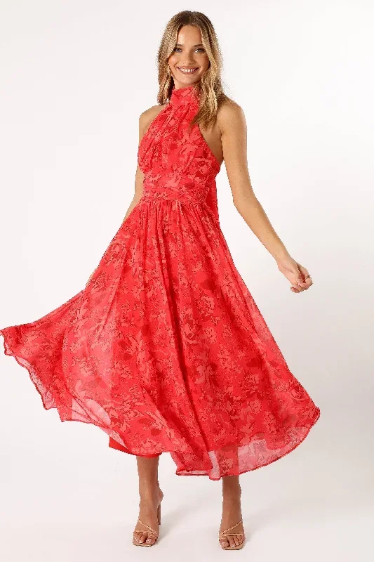 Primrose Halterneck Maxi Dress - Red Floral