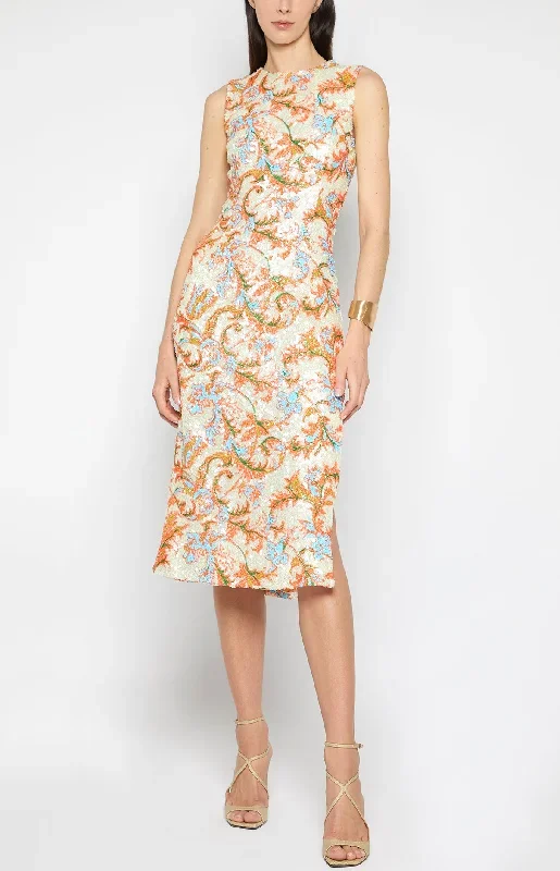 FLORAL SEQUIN SLEEVELESS SHEATH DRESS