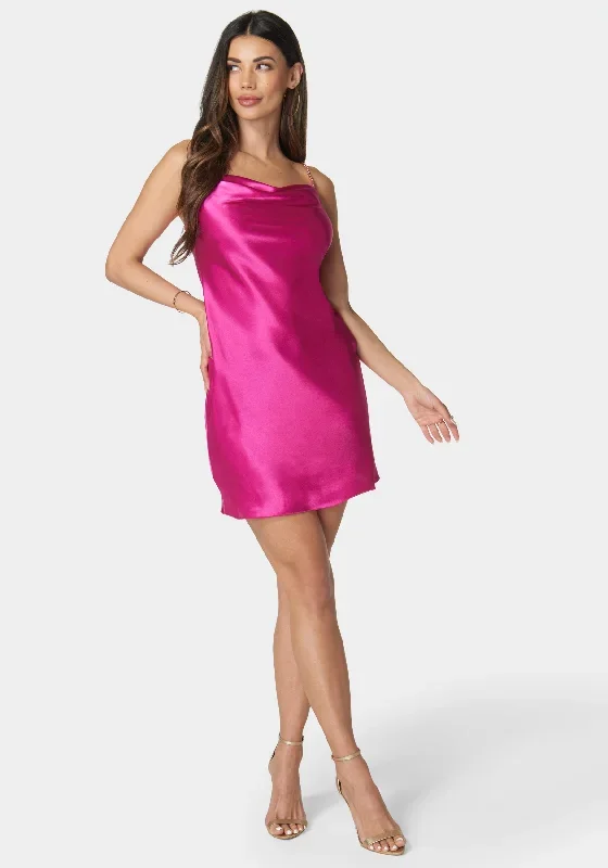 Solid Satin Cowl Neck Dress