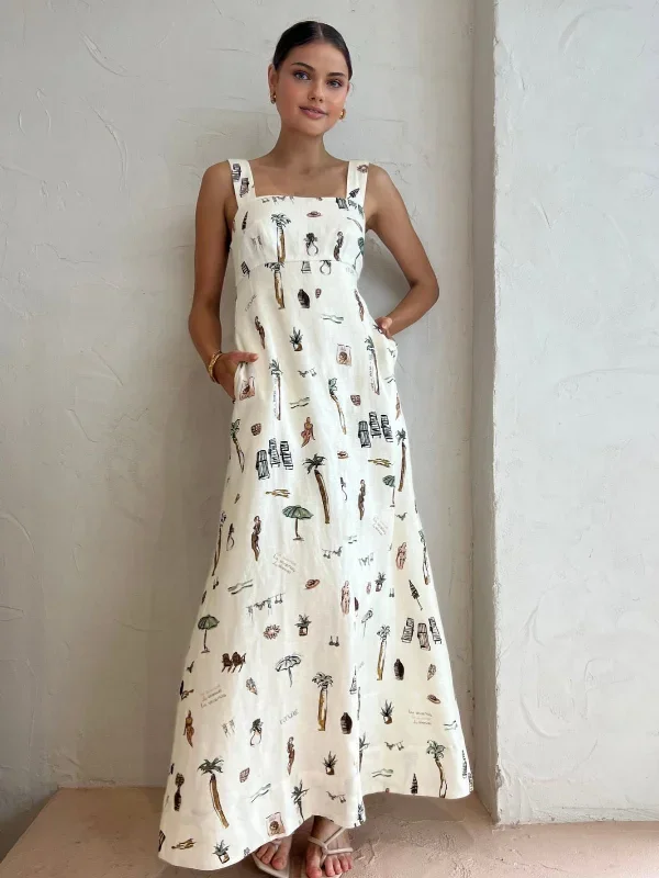 tropical-print-knotted-long-dress